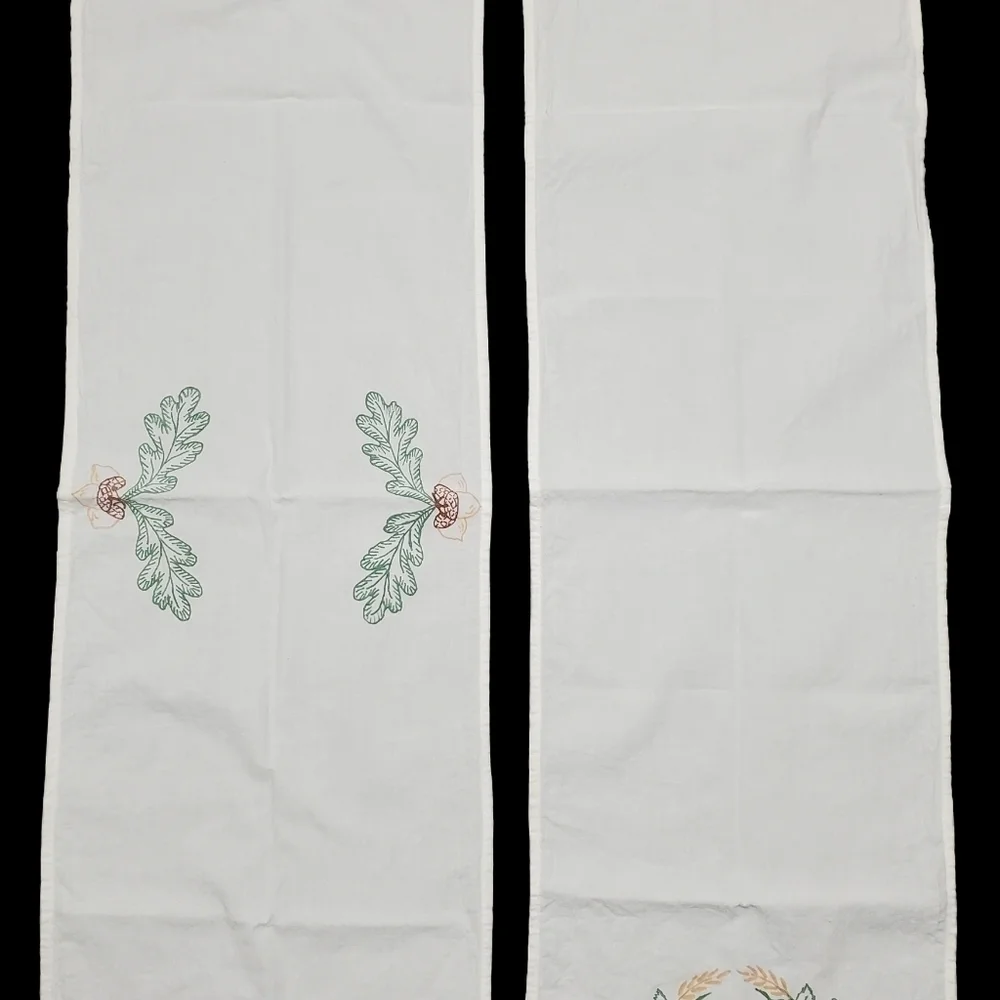 Vintage Autumn Table Runner Set Of 2 Grape Acorn Foliage Screenprint Fall 44